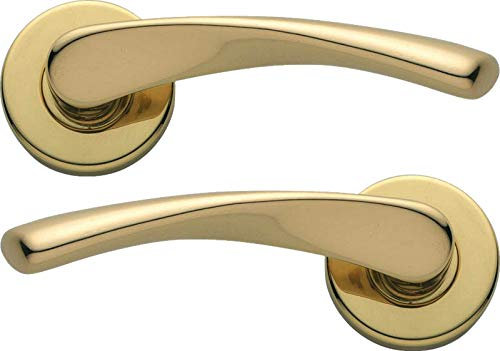 Architectural Hardware Howdens Bertelli Garda Door Handles Polished Brass 1 Pair (Lever On Rose Door Handle Set)