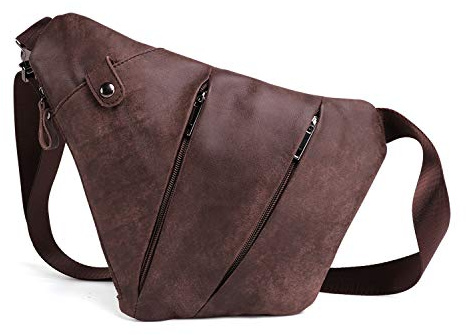 FANDARE Neu Brusttasche Segmentiert Schultertasche Herren Sling Bag Leder Crossover Rucksack Umhängetasche Sporttasche für Wandern Abenteuer Sport Reisen Wasserdicht Crossbody Bag Dunkelbraun