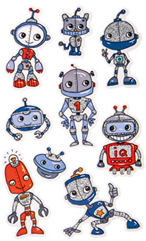 Z-Design AVERY Zweckform Glitter Sticker Roboter 9 Aufkleber (selbstklebende farbenfrohen Kindersticker zum Spielen, Basteln, Sammeln, für Freundschaftsbücher und Poesiealben) 57291, Schwarz