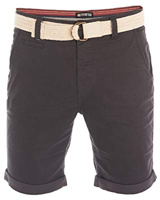 riverso Kurze Hosen Herren Sommer Chino Shorts mit Gürtel Regular Fit RIVHenry Bermuda Stretch, Größe:W 33, Farbe:Anthracite Grey (23400)