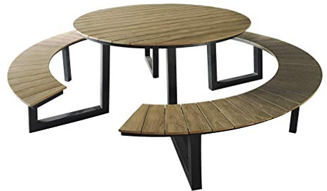 Lesli Living Picknickset Arezzo rund Tisch mit Bänken Polywood Teaklook ø239cm