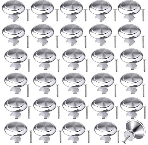 30pcs Chrome Mushroom Drawer Knobs & Round Pull Handles - Brushed Steel Cabinet Knobs for Cupboard & Furniture Wardrobes
