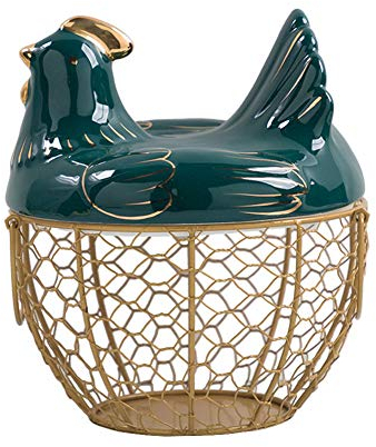 Eierhalter Huhn Form Keramik Drahtgeflecht Korb Deko Korb Küche Aufbewahrungskorb für Küche Aufbewahrung Obst Snacks Gold Grün