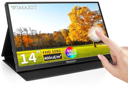 WIMAXIT 14 pollici Monitor touch portatile da con 400cd/m2 98% sRGB Full HD 1920 × 1080 IPS Monitor VESA 2 porte USB C Schermo del computer,Monitor per PC con doppio altoparlante Mini HDMI