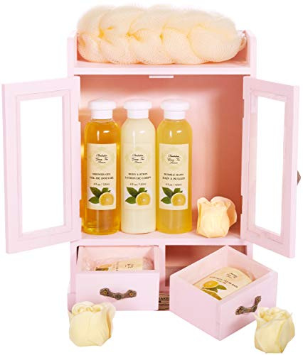 BRUBAKER Cosmetics - 10-teiliges Bade- und Pflege Set Geschenkset | Grüner Tee & Lemon - im Beauty-Schrank Rosa