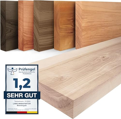 LAMO Manufaktur Wandregal Holz Gerade | Regal Farbe: Roh | Pure: ohne Montage Set | 40 cm