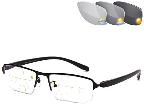 Progressive Multifocal Lens Reading Glasses Men's Presbyopia Hyperopia Glasses Sun Photochromic Glasses Myopia and Hyperopia Diopter Glasses,Black,+2.50