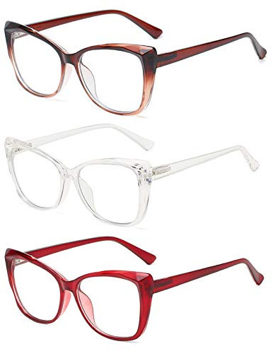 KoKoBin 3er-Pack Katzenaugen-Lesebrille modische Brillen mit großem Rahmen bequeme Verdunkelungsbrille Anti-Blaulicht-Brille (3 Paare, 1.5)