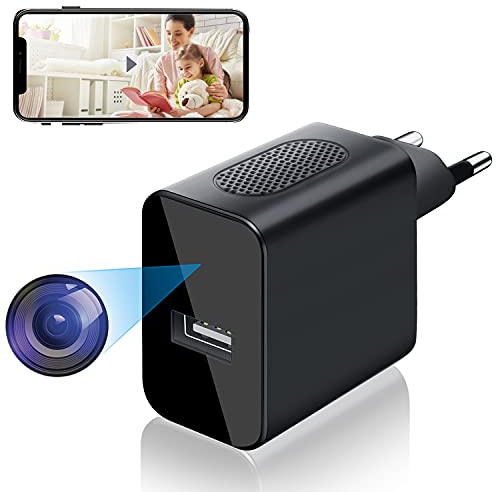 Igzyz Caméra Espion WiFi USB Chargeur, 1080P Adaptateur Camera Mini Caméra Cachée avec Alarme de Détection de Mouvement, Mini caméra de Surveillance Prise en Charge Android et iOS