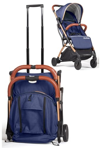 Lejoux™ Baby Pushchair Stroller– Lightweight Foldable Travel Buggy with 5-Point Harness, Adjustable Seat Back and Oversize Basket Folds with 1 Hand – Smooth Swivel Wheels Rain Cover (Blue)
