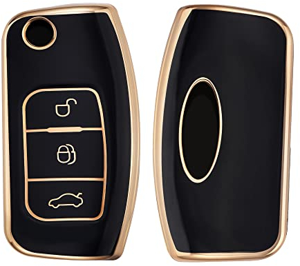kwmobile Autoschlüssel Hülle kompatibel mit Ford 3-Tasten Klappschlüssel Autoschlüssel - Schlüsselhülle Silikon Cover - Schwarz Gold