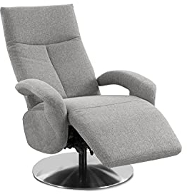 CAVADORE TV-Sessel Tirol / Fernsehsessel mit manuell verstellbarer Relaxfunktion / 74 x 112 x 82 / Strukturstoff: Hellgrau