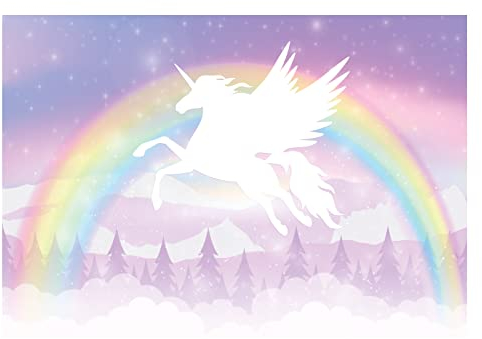 WallArena - Vlies Fototapete Kinderzimmer 104x70 cm Einhorn Regenbogen Mädchen Märchen für Kinder - Fototapeten Tapeten für Kinder Kindertapete - Vliestapete Wandtapete Tapete 3D Effekt