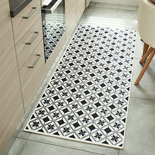Nazar Tapis de Cuisine Lavable en Machine, Kitchen, Tapis De Passage, Tapis Salle De Bain, Tapis Couloir (754 Noir, 80x150 cm)