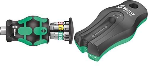 Wera 05008873001 Kraftform Kompakt Stubby 1 Schraubendreher mit Bit Magazin, 6-teilig & 05033404001 9500 Magnet SB, Magnetisiergerät, Entmagnetisierer Schwarz-grün 68 x 34 mm