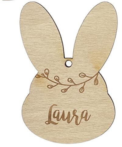 minimutz Holzanhänger Oster-Hase als Geschenkanhänger | Personalisiert mit eigenen Wunsch-Namen | Holz-Anhänger für Geschenke Ostern Osternest befüllen Flora