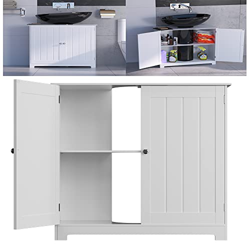 Armario para debajo del fregadero con puertas dobles, impermeable, moderno mueble de almacenamiento con estantes, unidad de almacenamiento para fregadero de pie – 23.66 pulgadas de alto