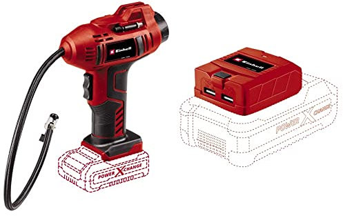 Einhell Compresseur pour voiture sans fil CE-CC 18 Li-Solo Power X-Change & Bloc d'alimentation USB sans fil sur batterie TC-CP 18 Li USB Système Power X-Change VERSION SOLO