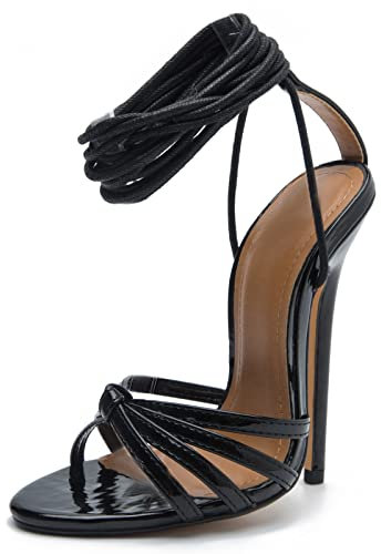 Escarpins à Talons Hauts pour Femmes Escarpins à Lanières D'été Grande Taille Hommes Bout Pointu Ouvert Escarpins Élégants Chaussures à Talons Sandales,Black,46 EU/15 US
