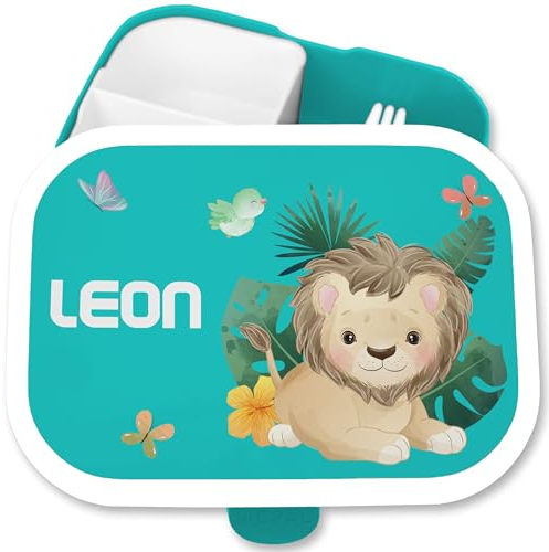 Brotdose Kinder Campus für Mepal - Löwen - Brotbox süßer Löwe Lunchbox König der Tiere Vesperbox Leo I Lion - 750 ml - Türkis - schulkind lunchbox-löwe tier mepal-campus kita fächern