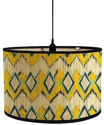 Fansu Pantalla De Lámpara Amarillo Azul Pantallas de Lámpara de Tela Cubierta De Lámpara De Tambor Cilíndrica Lámpara De Pie Para El Hogar Mesa De Hotel Mesita De Noche (Diamante,30x30x20cm)