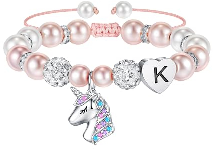 TINGN Cadeaux pour Filles - Bracelet Licorne Rose Perles Lettre avec Bracelets Licorne pour Adolescentes Bijoux Arc-en-Ciel Cadeaux Fille 10 Ans (K)