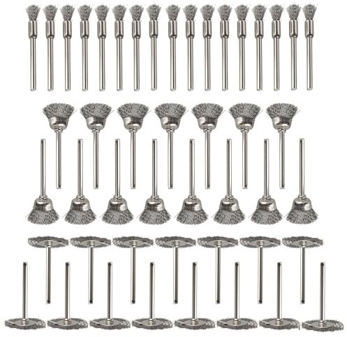 Gasea 45Pcs Wire Brushes Set, 3mm Shank Mini Wire Polishing Wheel Cleaning Brush Drill Rotary Tools Assortment Kit