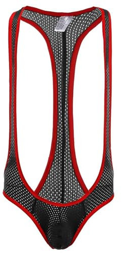 NewBull Herren Bodysuit Sexy Jockstrap Hosenträger Borat Mankini V-Ausschnitt Wrestling Singlet Unterwäsche Tanga Bademode Body (DE/NL/SE/PL, Alphanumerisch, Einheitsgröße, Regular, Regular, Schwarz)