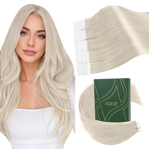 Ugeat Tape in Extensions Platinblond Echthaar Tapes Seamless Extensions Echthaar Blond Tape Haarextension Echthaar 25 cm Extensions Tape Echthaar Tape in Weiß Blond For Wedding 30g #60A 20 Stück