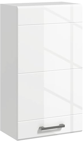 kleankin Mobiletto Bagno in MDF a 3 Ripiani con Ripiano Superiore Regolabile, Armadietto Bagno con Montaggio a Parete, 37x22.5x70 cm, Bianco Lucido