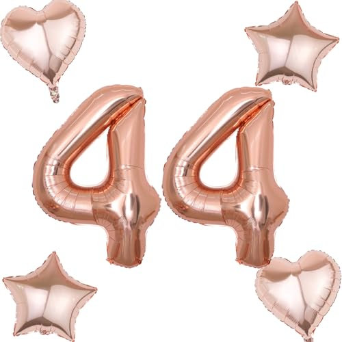 Rosegold Luftballons Zahl 44+4 pcs herz/stern Folienballon Zahl 44 .Geburtstag frau mädchen,44 Riesenzahl Ballons 44 .geburtstagsdeko frauen,Zahlenballon 44, Helium Ballons 44 Zahlen Luftballon