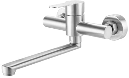 Robinet Mural Cuisine, Robinet Cuisine Mural, Robinet de cuisine rotatif à 360° en acier inoxydable, 304 Cuisine Robinetterie Eau Chaude et Froide, Tube Rotatif 23cm, Brossé