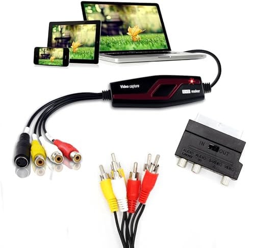 Fishtec Video- und Audio-Adapter – Kabel 1 m Multimedia-Adapter – kompatibel mit Windows und Mac – gestochen scharfe Bilder und Töne – mehrfach: Camcorder, DVD, TV, Kamera, VHS