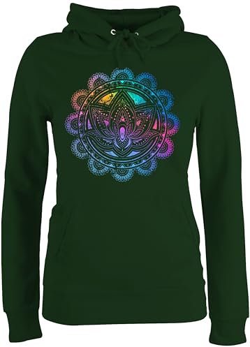 Pullover Damen Hoodie Frauen - Yoga - Lotusblume Lotus Meditation Entspannung Spirituelle Mandala Pilates - S - Dunkelgrün - Joga Geschenke Fans für Alles Motiven mit Motiv