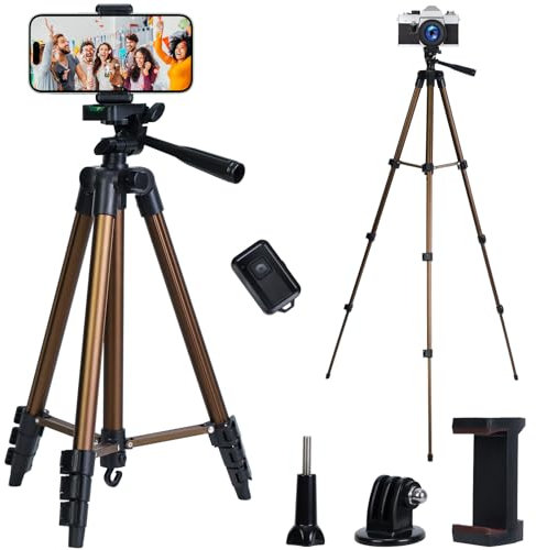 Phone Tripod, IBESTON 50 Smartphone Tripod for iPhone, Aluminum Lightweight Portable Camera Tripod Stand for Small DSLR/Action Camera/Samsung with Phone Holder & Remote Control (Brown)