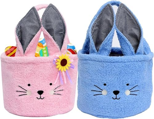 Osterkörbchen Osterhasen Korb, Osterkorb Kinder mit Henkel, Osterhasen Taschen, Osternester zum Befüllen, Körbchen Ostern, Oster Geschenktüten, Osterkörbe für Osterdeko Ostergeschenke (Rosa+Blau)