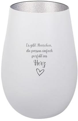Der-Porzellan-Laden Windlicht mit Gravur Es gibt Menschen, Weiß Silber, Teelichthalter aus Glas mit Spruch, Tischdeko modern