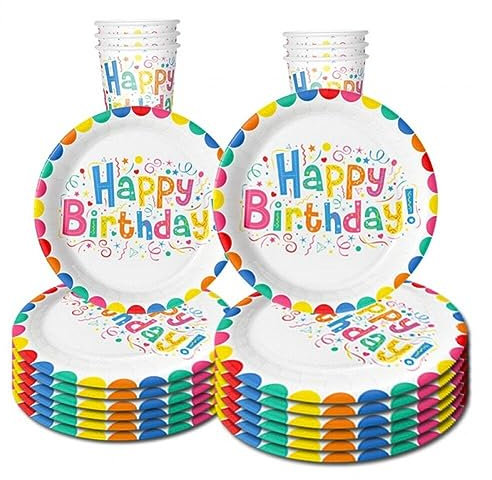Fituenly Ensemble de Vaisselle jetable pour la fête 10 PCS Arc - en - Ciel Couleur Tasse en Papier Assiette à Manger Enfants 1 an Fille Articles de fête d'anniversaire