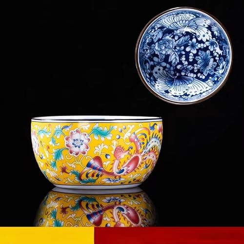 Set di tazze da tè Tazza Tazze da ufficio divertenti Tazze economiche Tazza da tè con coperchio e piattino Set di tazze da tè Tazza da tè Tazza da tè in ceramica /320 ( Color : Five blessings - Yellow