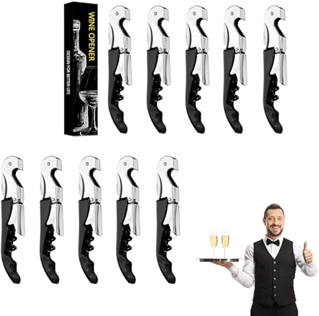 Cavatappi, Apribottiglie Vino,3 in 1 Cavatappi+Lama Corta Capsule+ Apribottiglie,Cavatappi a Leva Acciaio Inox (10, Nero)