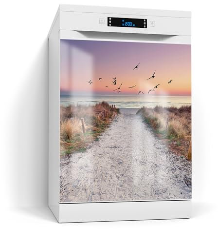 DEQORI Pellicola magnetica per lavastoviglie, 60 x 70 cm, motivo alba sulla spiaggia al Mar Baltico, tappetino decorativo per lavastoviglie, pellicola decorativa magnetica, autoadesiva, magnetica e