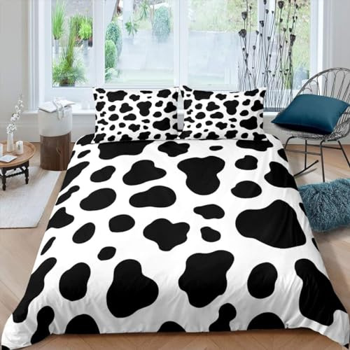 Homemissing Single Duvet Cover cow pattern bedding set, cow print simple modern abstract art bed set, animal pattern black and white children and teenagers decoration