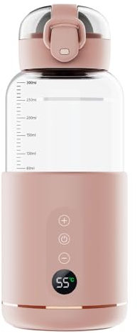 Vmxlso Calienta Biberones Portatil Bateria, 300ml Calentador Biberones Portatil, Carga USB,37℃-55℃ Temperatura Regulable, Calentamiento Rápido para Viajes y Uso Diario