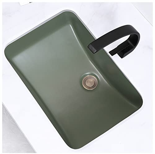 Lavabo rectangulaire encastrable avec robinet et kit de vidange, vert, 45 x 35,5 x 20 cm, pour salle de bain