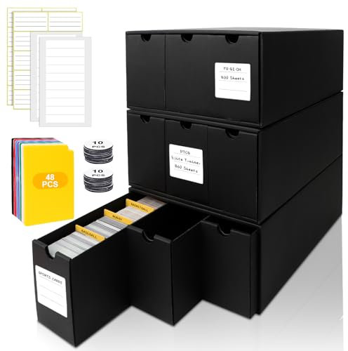 BILIPLE Karten Box für 9000+ Trading Card,Sammelkarten Box mit 48 Kartenteiler,Etiketten Klebeband und Schubladen Sammelkarten-Aufbewahrungsbox Trading Card Box für TCG,MTG,PTCG (9000+ Karten)