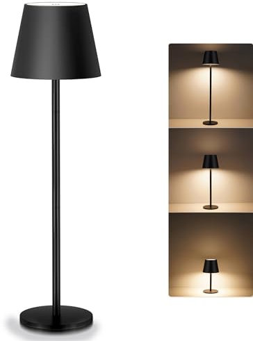 Seyxicnor Cordless Lamp Adjustable Height, 5400mAh Rechargeable Battery Table Lamp with Full Metal Lampshade Waterproof, 3 Color Dimmable Bedside Touch Light for Bedroom Restaurant Outdoor (Black-1PC)