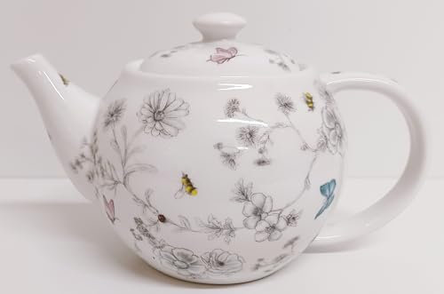 Secret Garden Teapot Porcelain 20fl oz 600 ml Flowers Butterflies Bees Hand Decorated UK