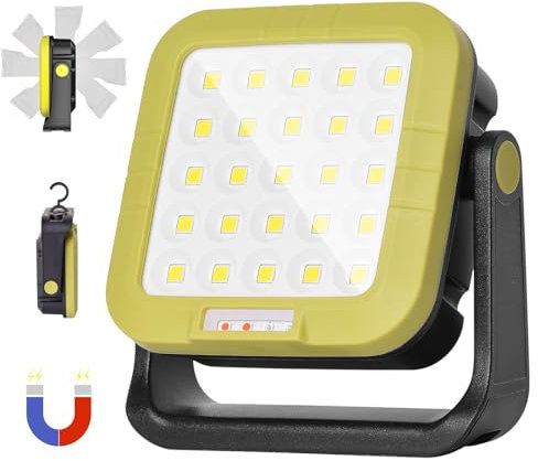 MASMEJOR Projecteur LED Rechargeable 30W, Projecteur LED Chantier 1500LM Lampe de Chantier avec 7 modes d'éclairage, 5400mAh Lampe de Travail Rechargeable Idéal pour Camping, Travail, Pêche