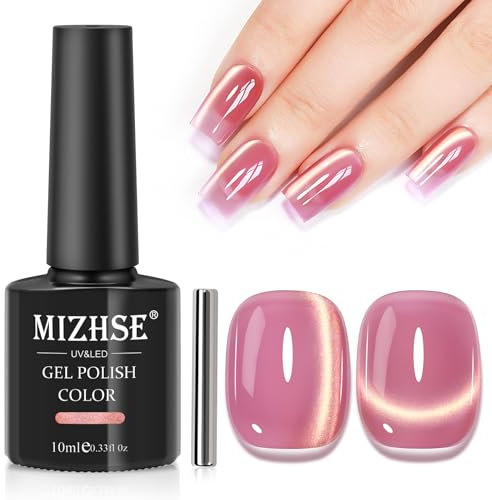 MIZHSE Cat Eye Gel Nail Polish, Dawn Effect Glass Magnetic Gel Polish with Magnet Stick, Cateye Effect Soak Off for Nail Art Manicure Home