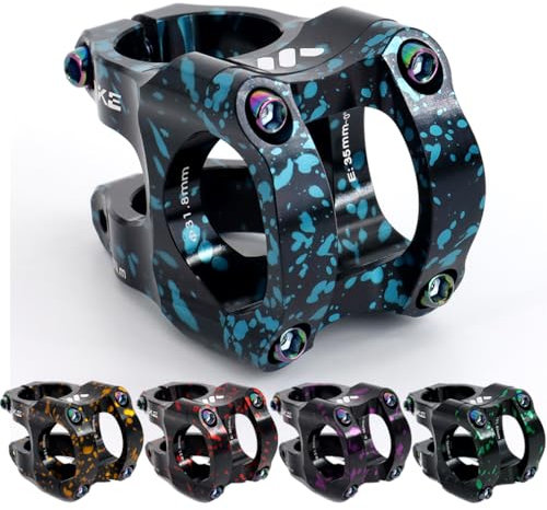 CYSKY 31,8 Attacco Manubrio Bici 35 mm Attacco Manubrio Corto MTB Riser Ultra-Leggero in Lega di Alluminio CNC 35 mm Morsetto Manubrio per Bici da Corsa, Gravel, MTB, DH, BMX, Città (Nero+Blu)